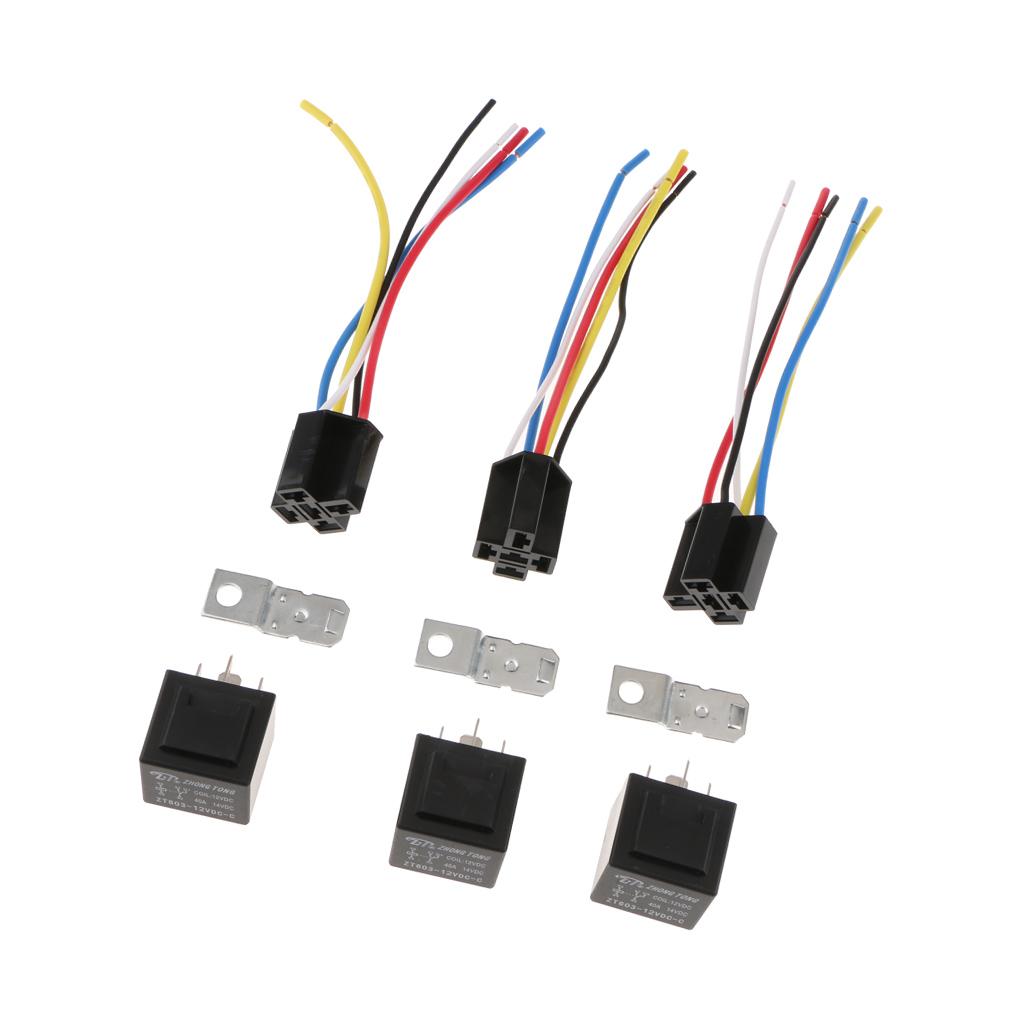 3Pcs DC 12V Car SPDT Automotive Relay 5 Pin 5 Wires with Harness Socket 40A