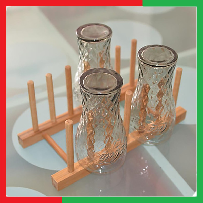 Giá gỗ mini úp Ly Cốc Chén bằng tre đa năng Loại 6 ô ,Màu Vàng gỗ tre nguyên bản sáng đẹp,Kích thước 29 x 12,5 x 11 -  Kệ Gỗ mini 6 ô úp ly cốc chén
