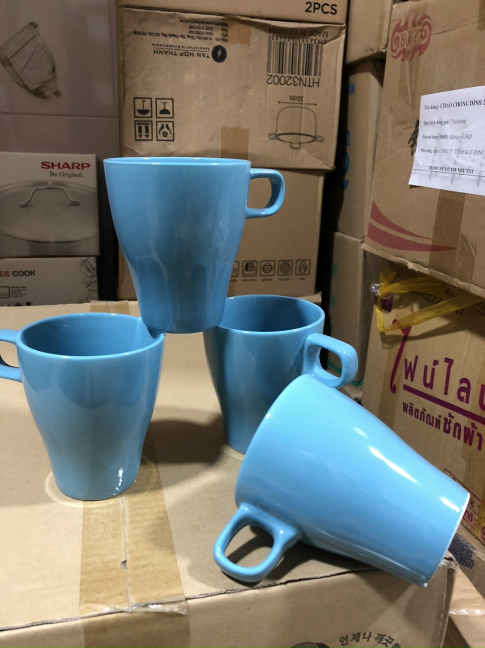Set 06 Cốc sứ tráng men xanh cao cấp tiện dụng 300ml