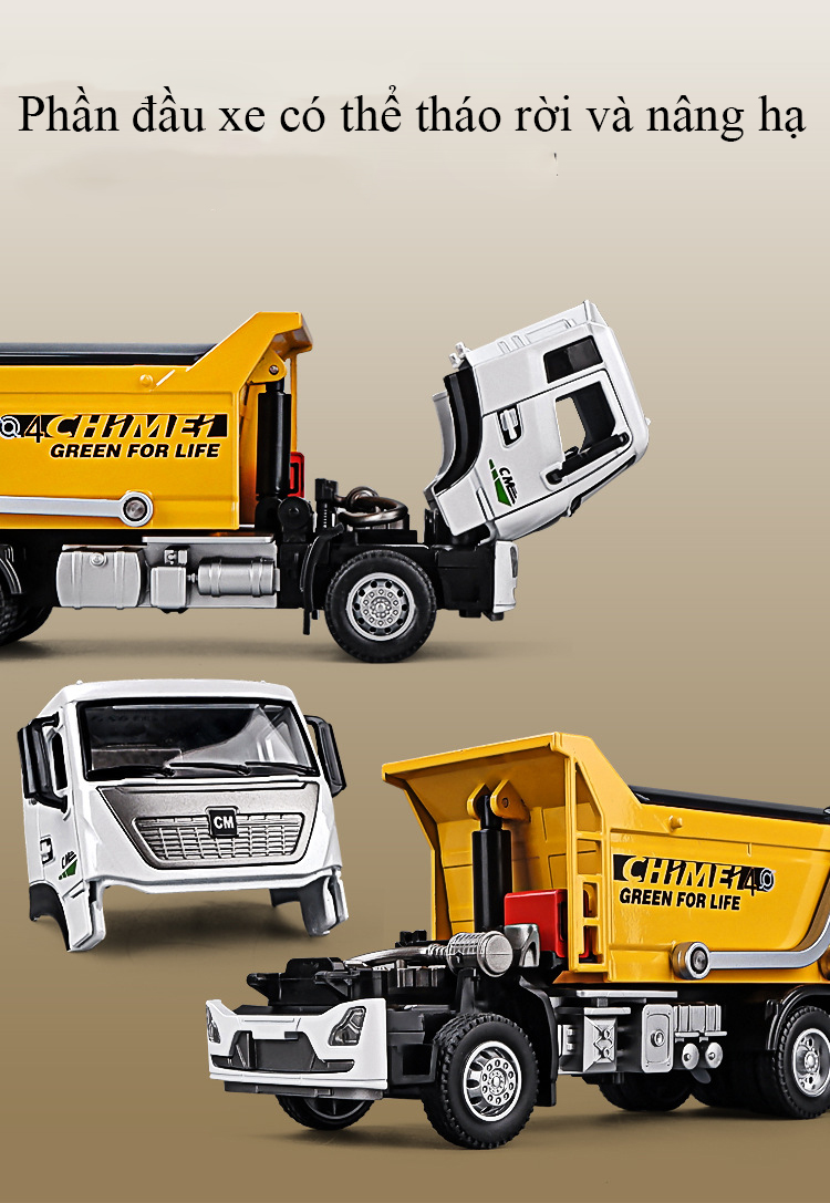 Đồ chơi xe tải vận chuyển KAVY -31 bằng kim loại nguyên khối có nhạc và đèn kích thước lớn nâng hạ thùng