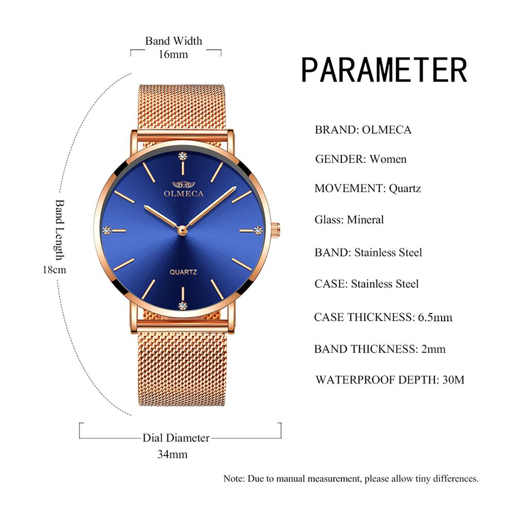 Đồng hồ thạch anh OLMECA 0839L nữ Dây đeo bằng thép không gỉ Thời trang Đồng hồ đeo tay 3ATM đa chức năng