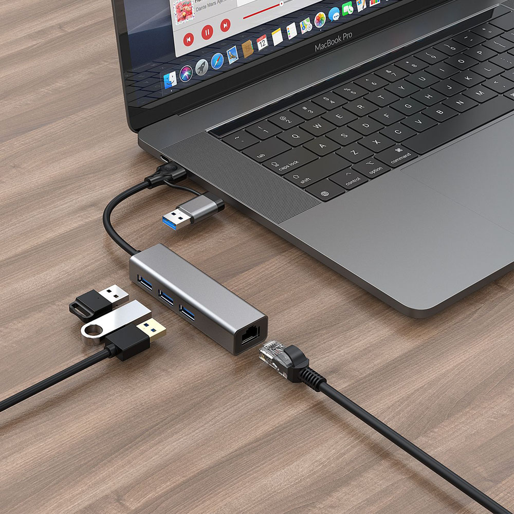 Cáp Chuyển Đổi 2 Đầu USB/ Type C Ra Mạng Lan RJ45 1000Mbps/Gigabit Ethernet SeaSy, Chuyển Đổi 2 Đầu USB/ Type C Ra Mạng Lan, Tích Hợp 3 Cổng USB 3.0, Tốc Độ Truyền 1000Mbps, Tương Thích Với Các Mạng Internet Và Hệ Điều Hành - Hàng Chính Hãng