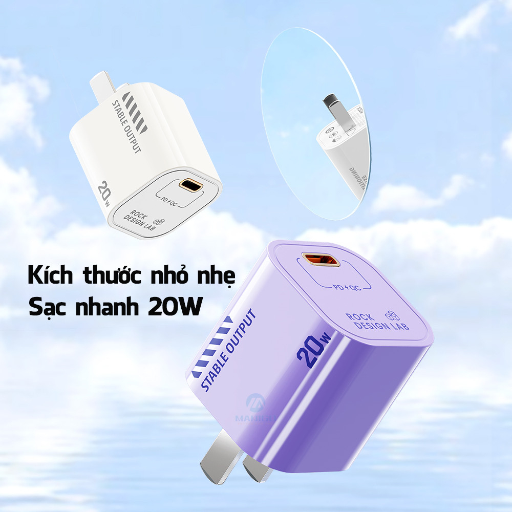 Củ sạc nhanh ip chuẩn PD 20W Rockspace T86 ổn định không nóng hàng chính hãng bảo hành 12 tháng bảo hành 1 đổi 1