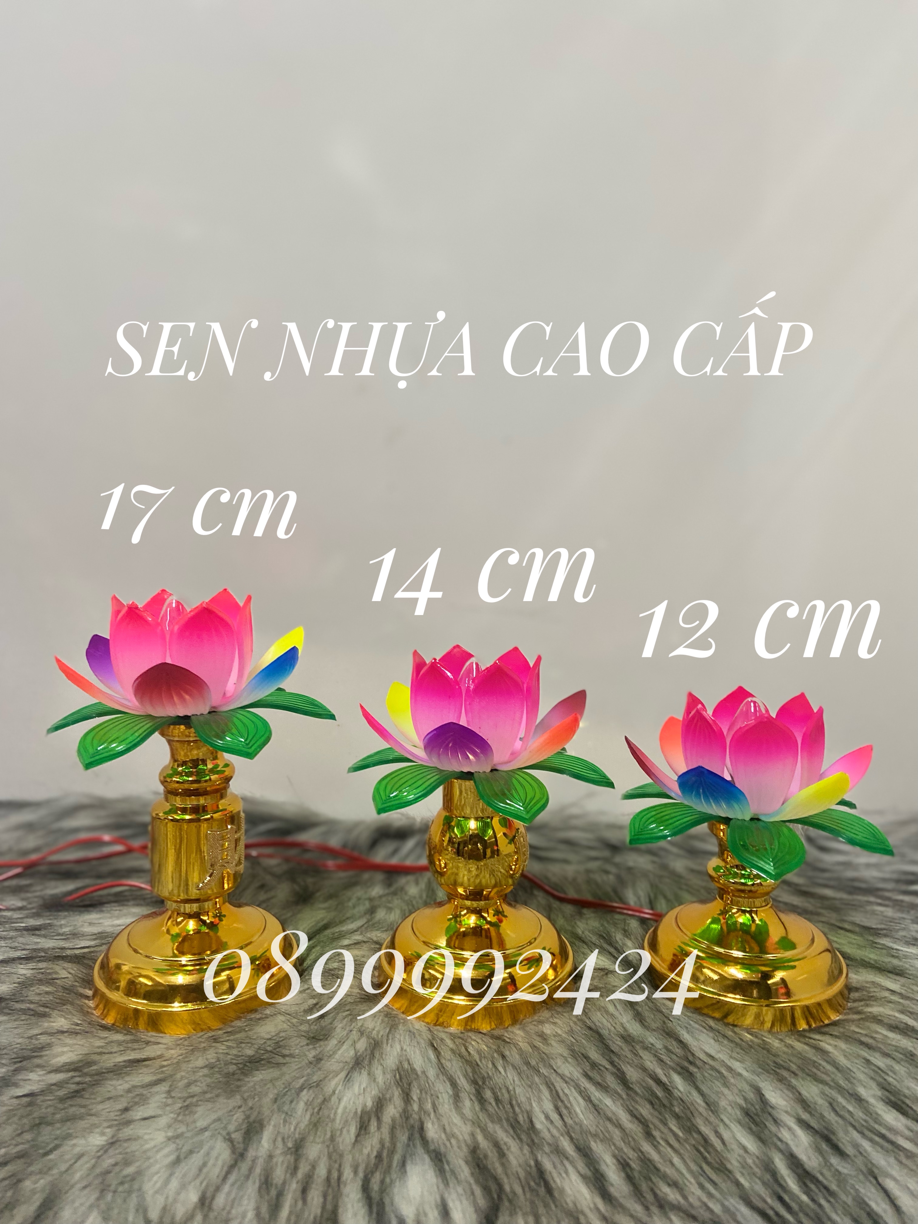 ĐÈN THỜ CAO CẤP SEN NHỰA TRUNG (14cm) 1 CẶP