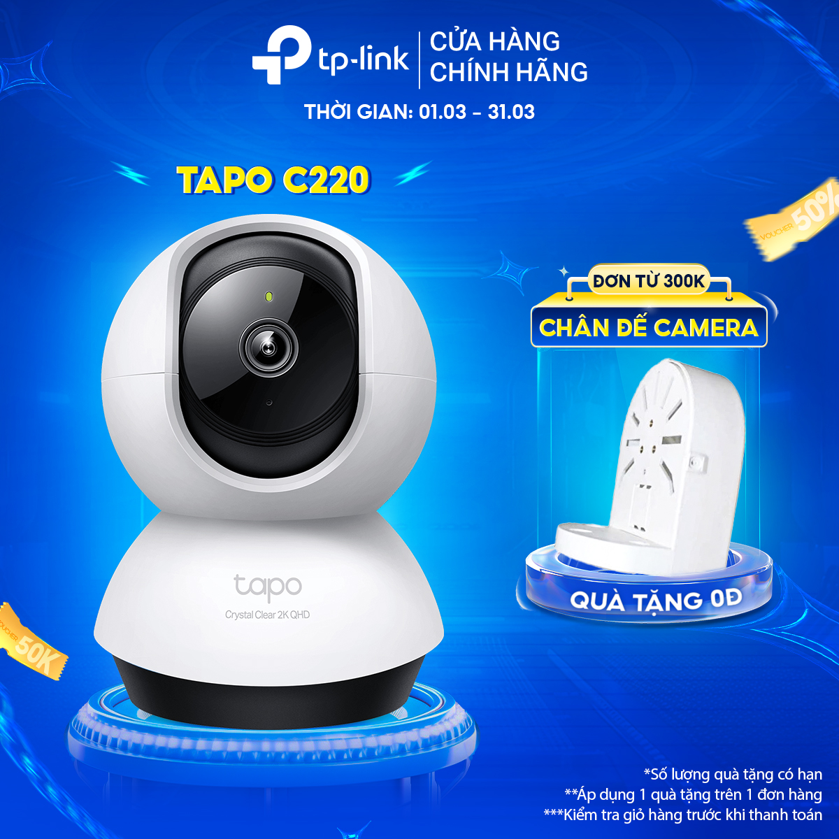 Camera Wifi TP-Link Tapo C220 Độ Phân Giải 2K QHD QuayQuét 360 Độ Giám Sát An Ninh - Hàng Chính Hãng - Tapo C220