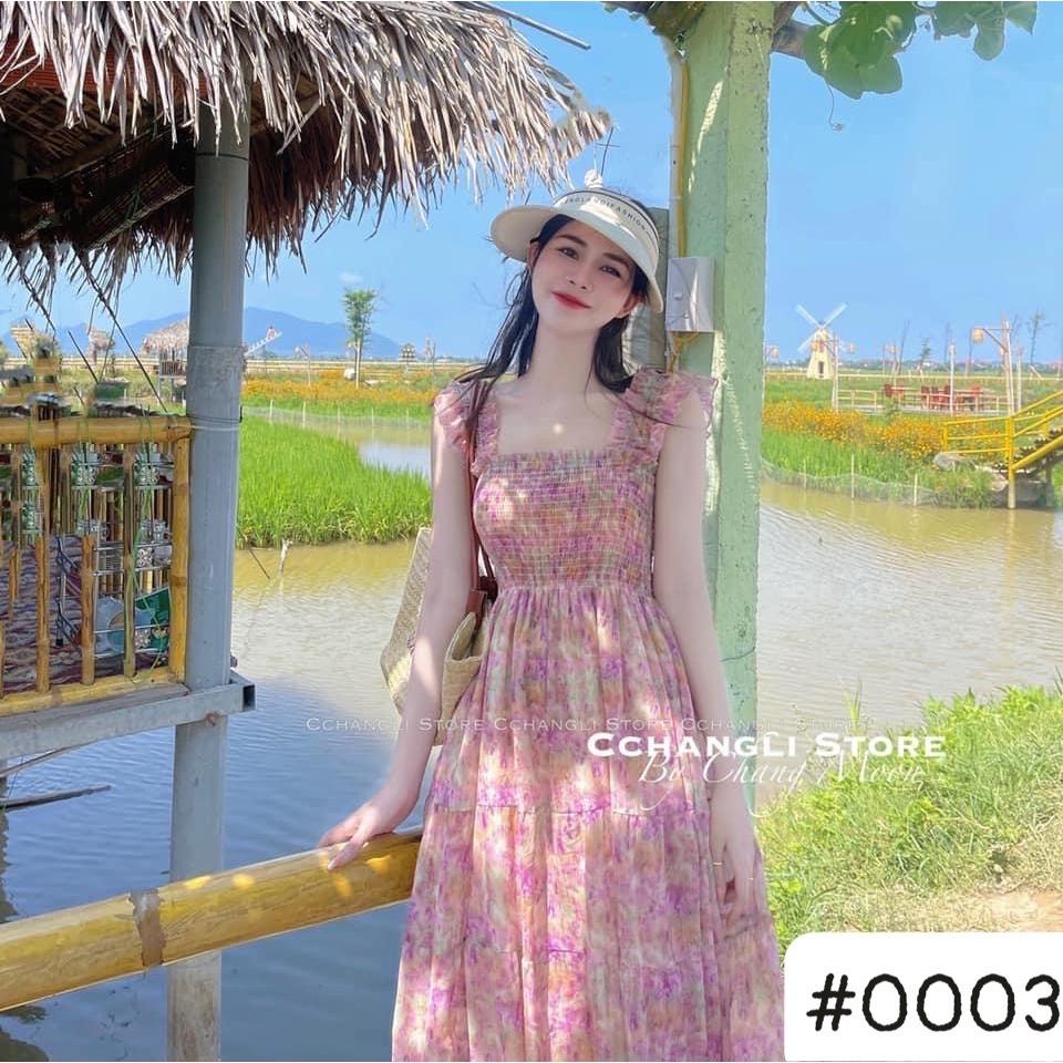 VÁY ĐI CHƠI, VÁY MAXI TƠ CHUN TAY CÁNH TIÊN 2 LỚP DÁNG DÀI XÒE CỰC XINH XỈU - Pink