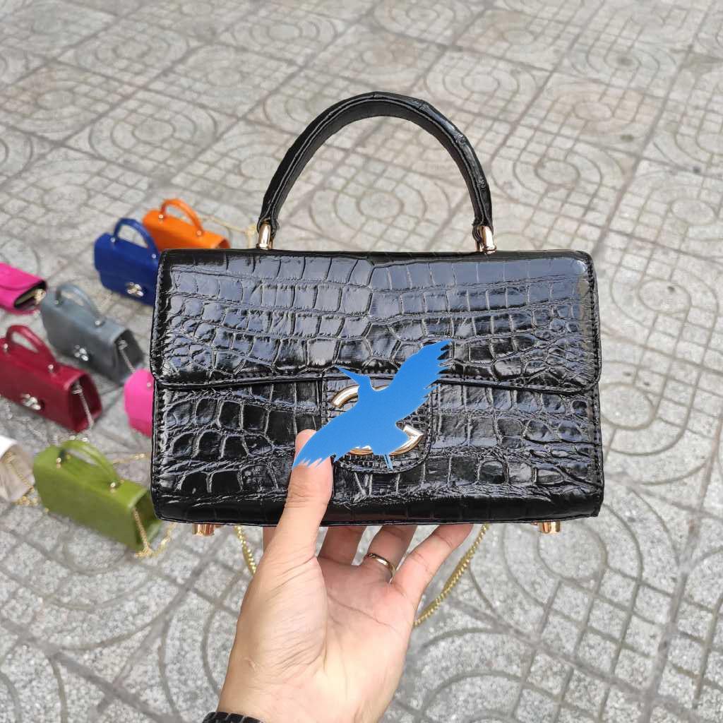 Túi nữ da cá sấu Màu đen quý phái. Size 22 dự tiệc!