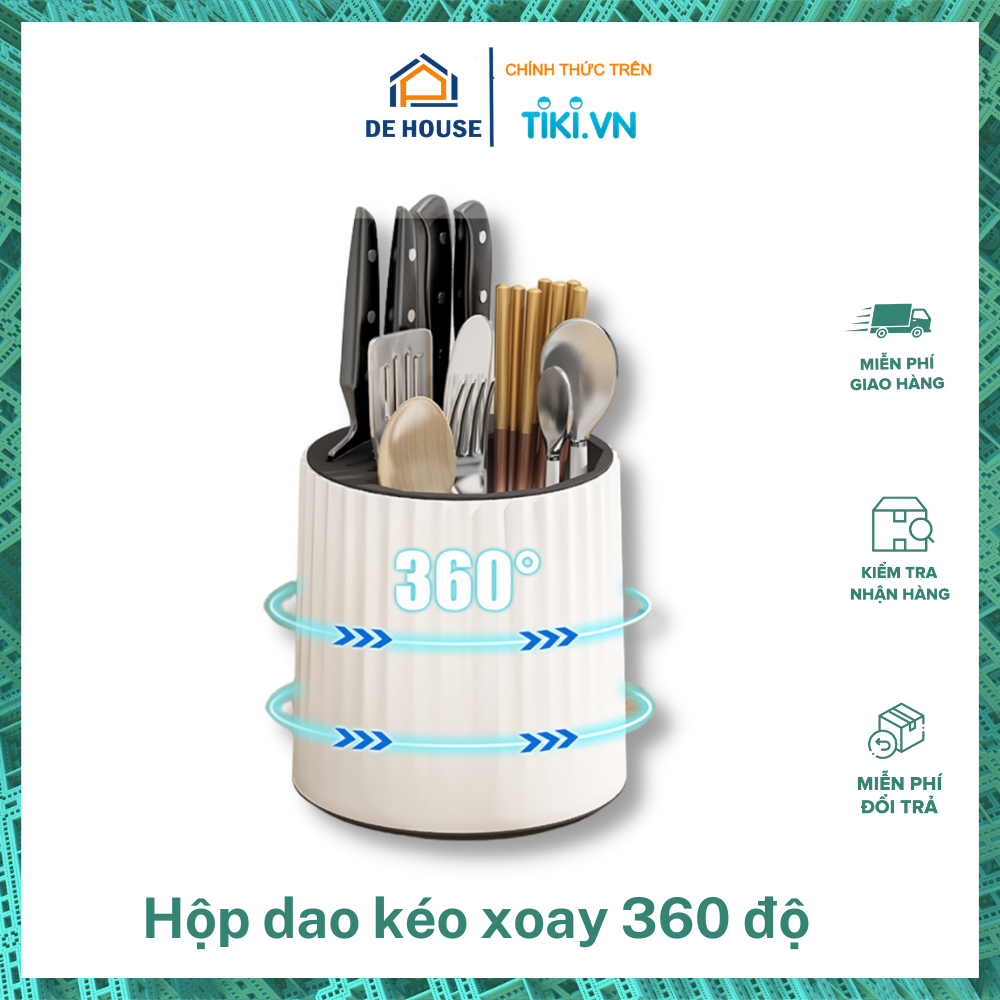 Hộp Đựng Dao Đũa Xoay 360 độ, Giá Dắt Dao Đũa, Kệ Đựng Dao Đũa Nhà Bếp, Hộp Đựng Dao Kéo