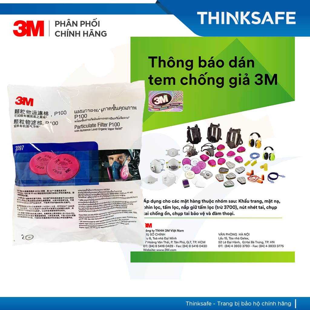 Mặt nạ phòng độc 3M Thinksafe, chống độc, chuyên phòng dịch, chống giọt bắn, lọc bụi mịn pm2.5, khói hàn - 7502/2097