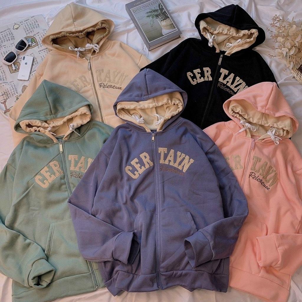 Hình ảnh Áo Hoodie Nỉ Bông 2 NÓN THÊU CERTAYN Form Rộng FREE SIZE Unisex Ulzzang, Áo hoodies nữ chất nỉ form rộng chất dầy dặn có mũ - Áo nỉ lót lông Quảng Châu cao cấp