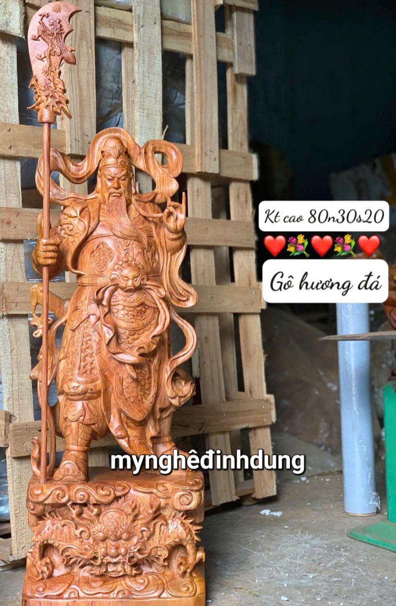 Tượng quan công trấn ải  bằng gỗ  hương đá  tuyệt đẹp kt cao 80x30x20cm