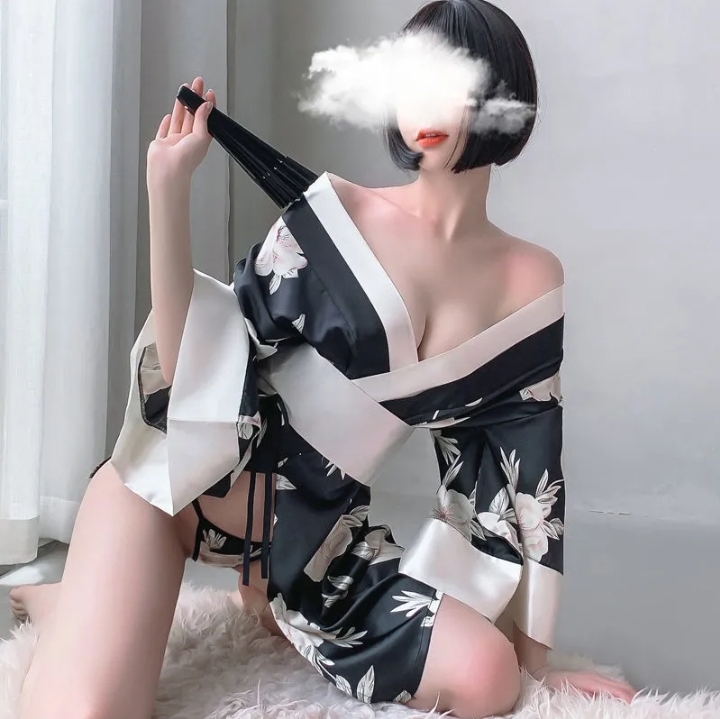 Áo choàng ngủ kimono lụa hoa anh đào kèm quần lọt khe gợi cảm sexy sang trọng freesize