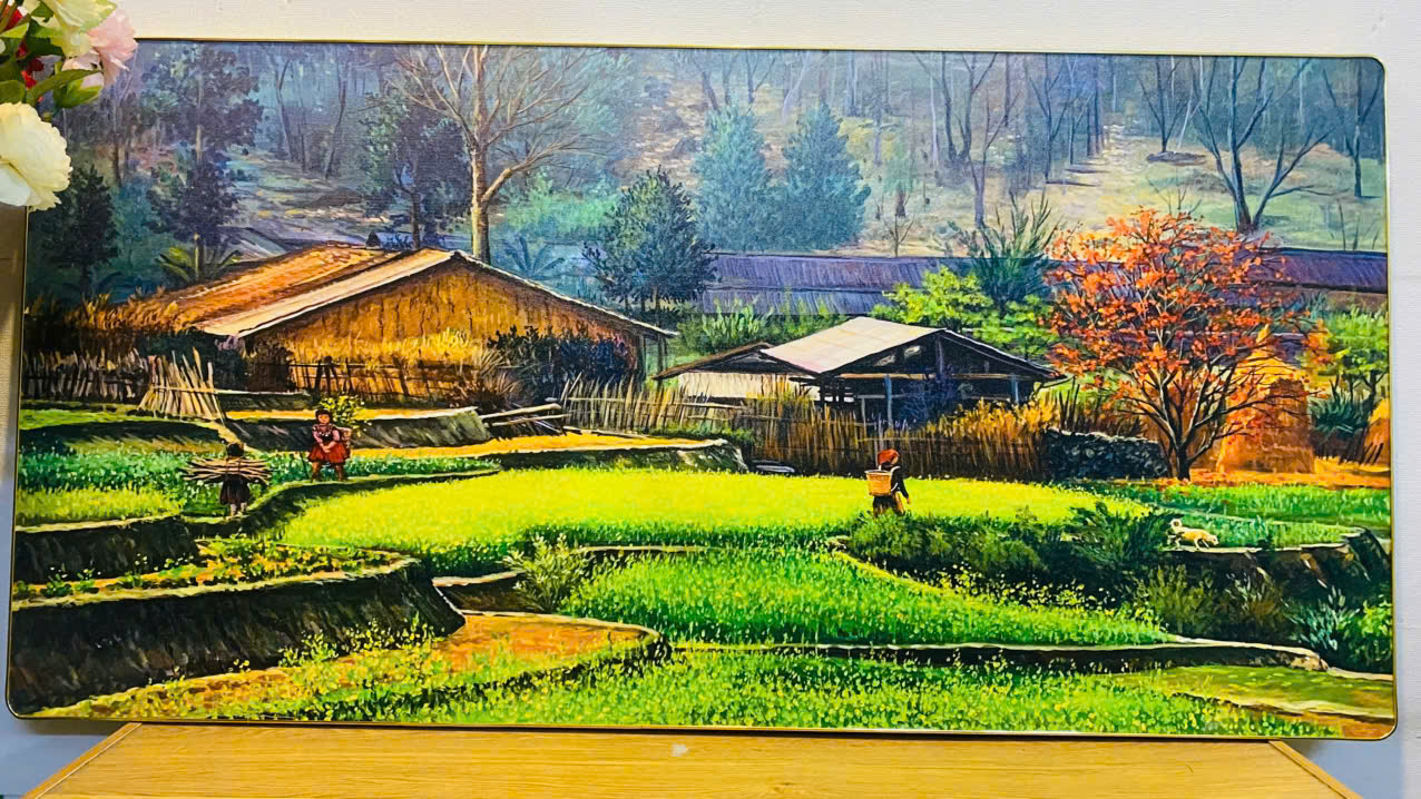 (ẢNH CHỤP THẬT) Tranh treo tường cảnh núi rừng tây bắc trang trí phòng khách,nhà hàng, khách sạn kèm đinh treo