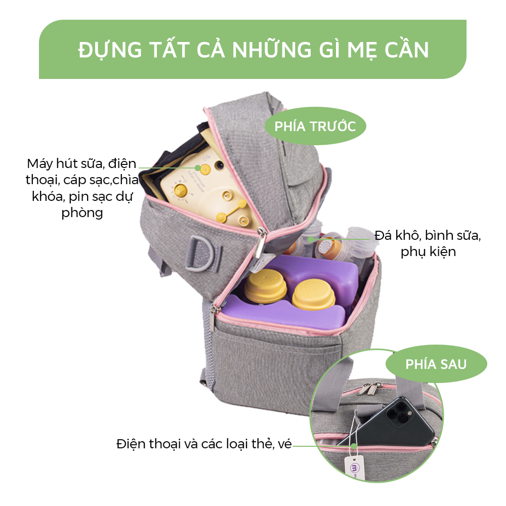 Balo Bỉm Sữa Giữ Nhiệt Mama’s Choice Đa Năng, Giữ Nhiệt Bình Sữa, Đựng Đồ Cho Mẹ Bé, Thiết Kế 2 Tầng, Chất Liệu Cao Cấp - Balo + 01 Đá Khô