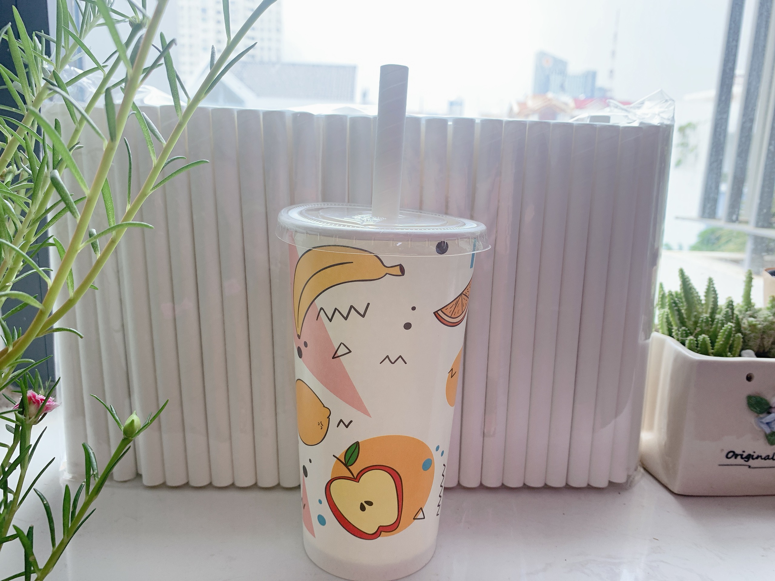 Túi 500 gram ống hút giấy Clean paper Straw size 12mm màu trắng dùng để uống trà sữa