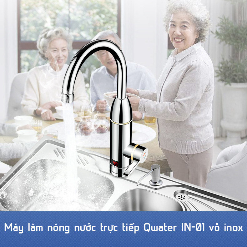 Máy làm nóng nước trực tiếp tại vòi Qwater IN-01 bằng inox kèm ổ điện chống giật và đầu tăng áp 3 chế độ