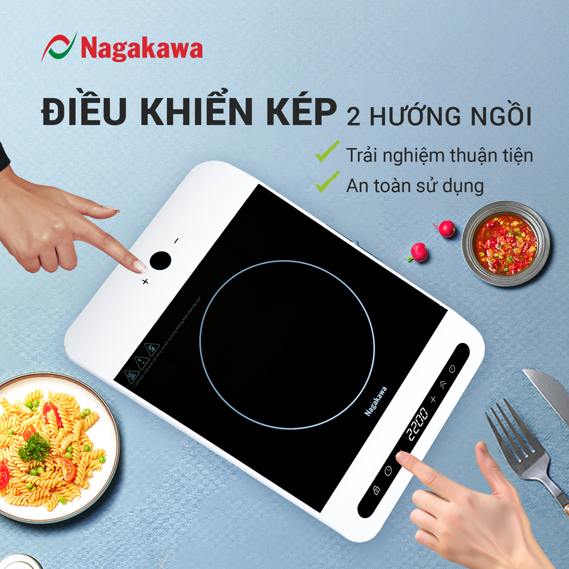 Bếp Từ Điều Khiển Cảm Ứng 2 Hướng Nagakawa NAG0712 - Chức Năng Booster Nấu Nhanh - Hàng Chính Hãng