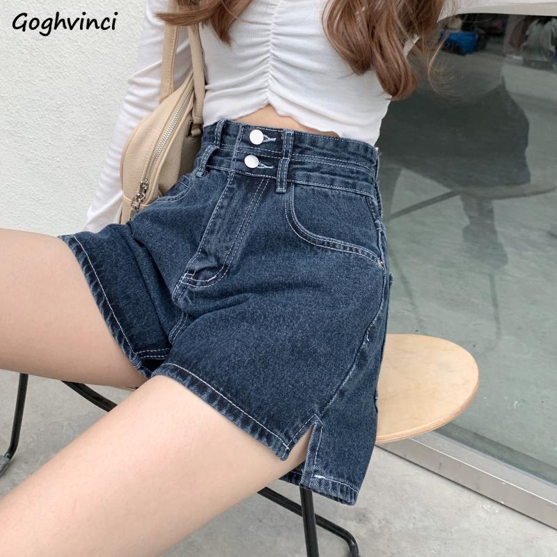 Quần Short Nữ Mặt-Xẻ Sau Đế Quốc Thiết Kế Retro Thẳng Denim Quần Nút Mùa Hè Cao Cấp Tất Cả Trận Đấu Ulzzang Thời Trang học Sinh Sinh Viên