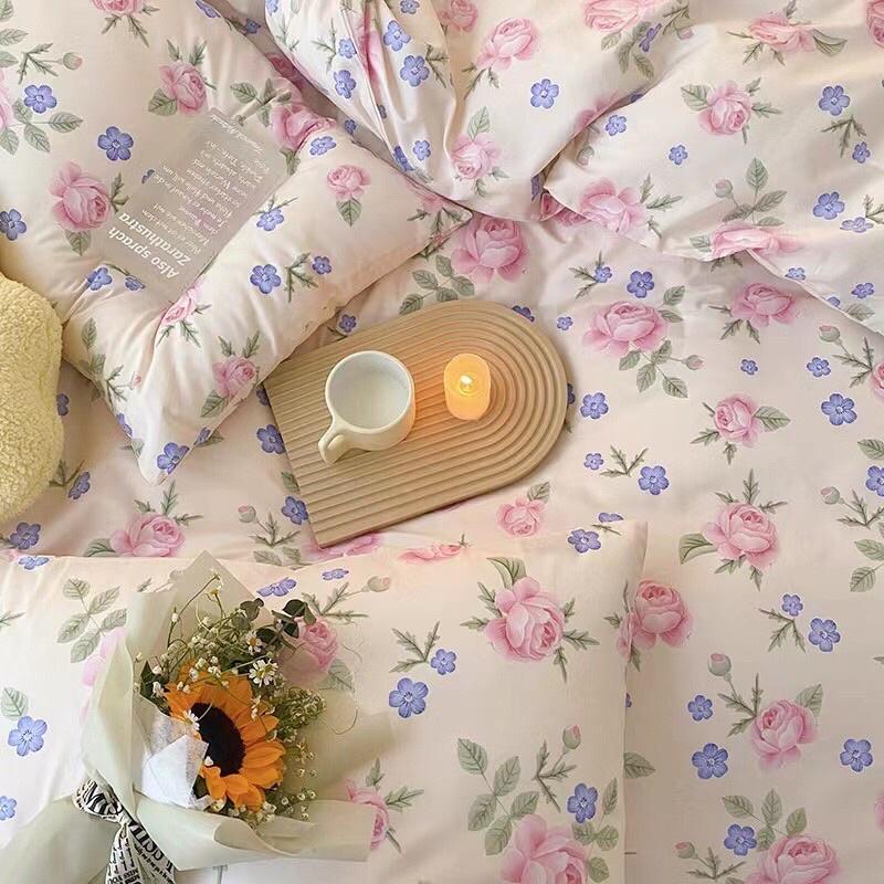 Set Cotton Living Hàng Nhập Khẩu Cao Cấp 4 Món hoa hồng