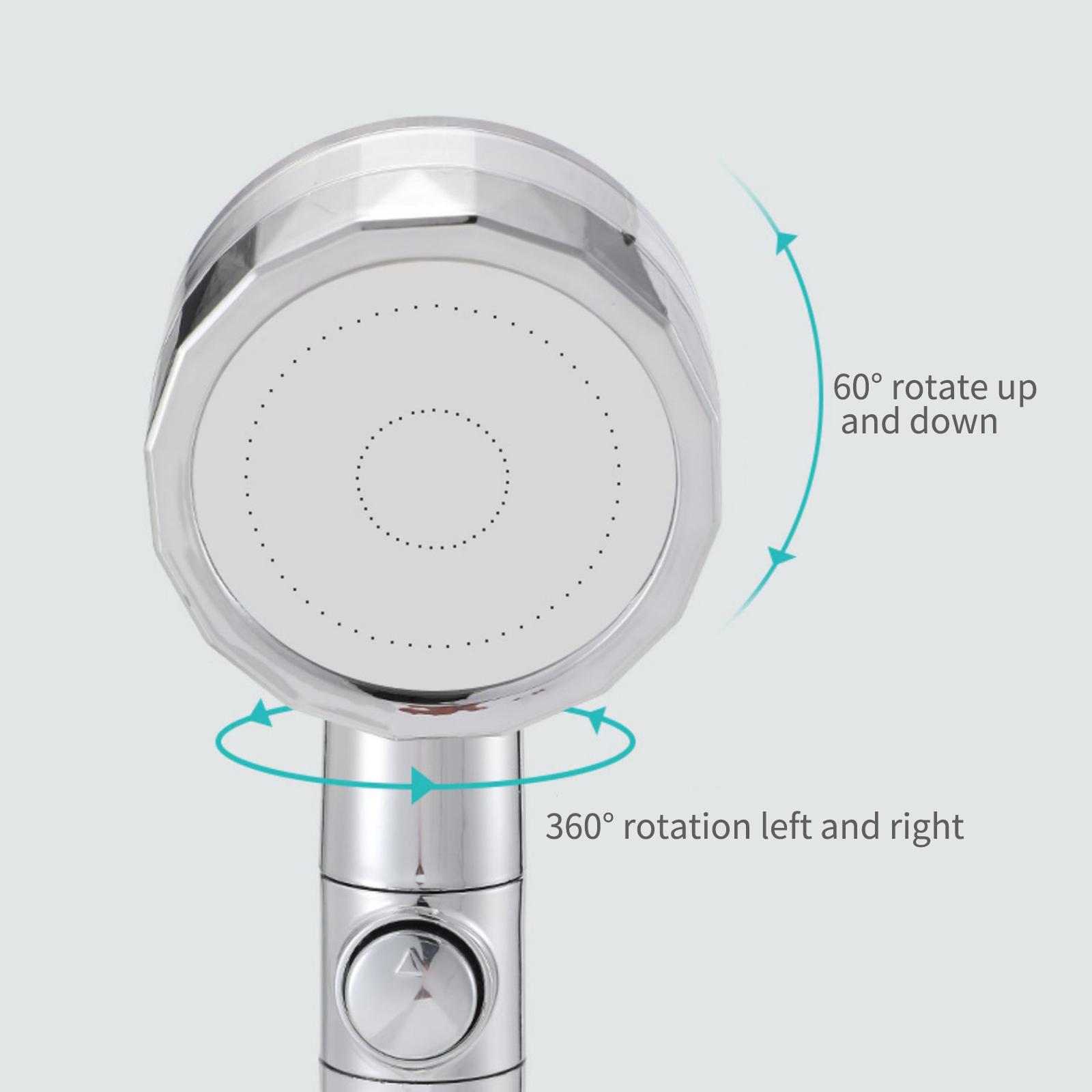 Water Saving High Pressure Showerhead G1/2 360 Degrees Rotating Bathroom Shower Head with Turbo Fan ON/Off Pause Switch