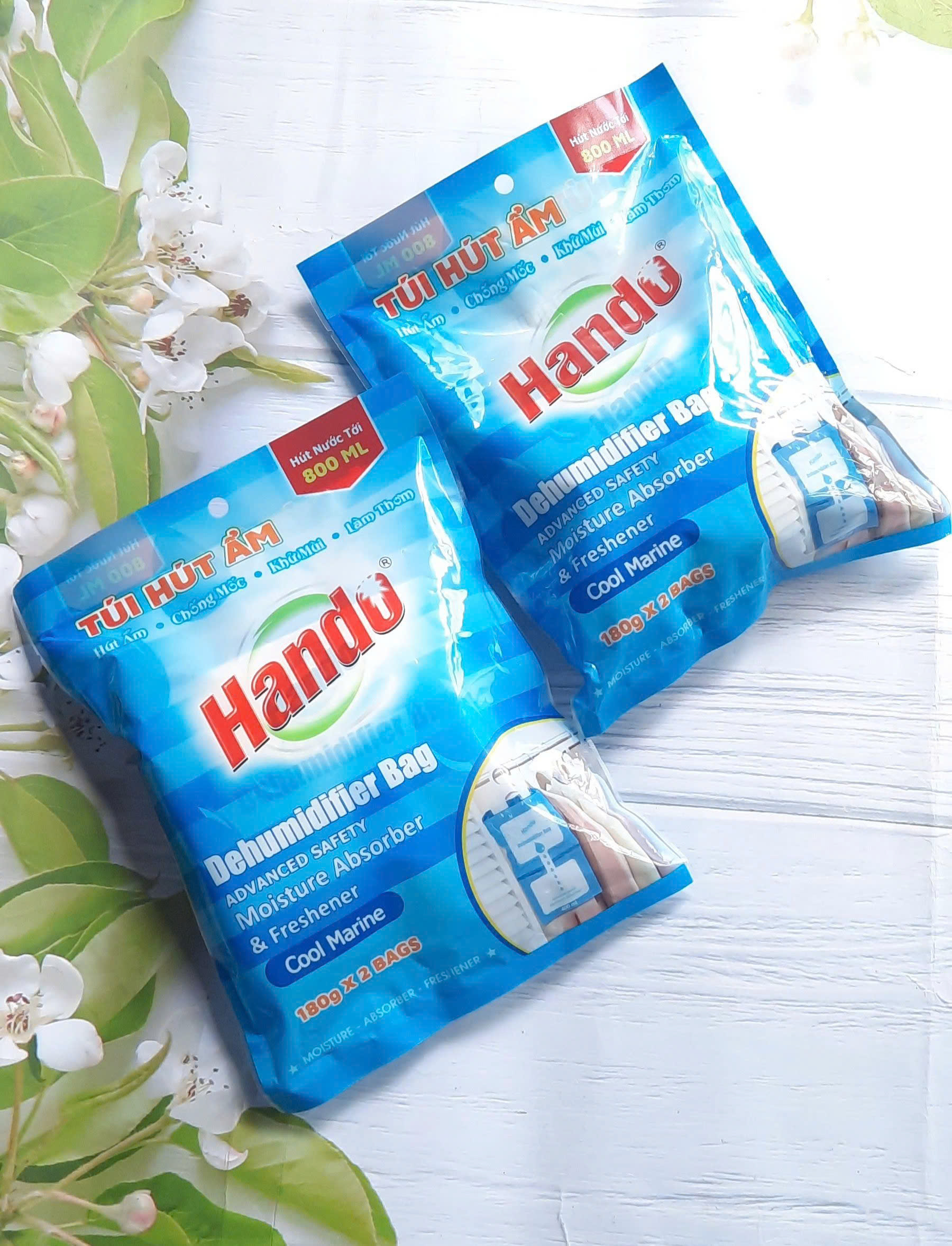 Túi hút ẩm khử mùi, làm thơm Hando 360g (2 gói x 180g, hút nước 800ml)
