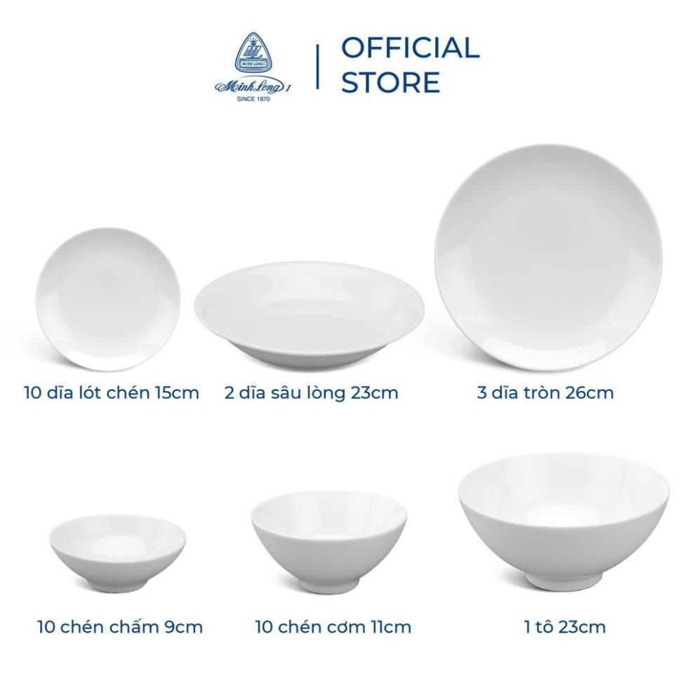 Bộ chén dĩa sứ Minh Long 36 sản phẩm - Daisy - Trắng