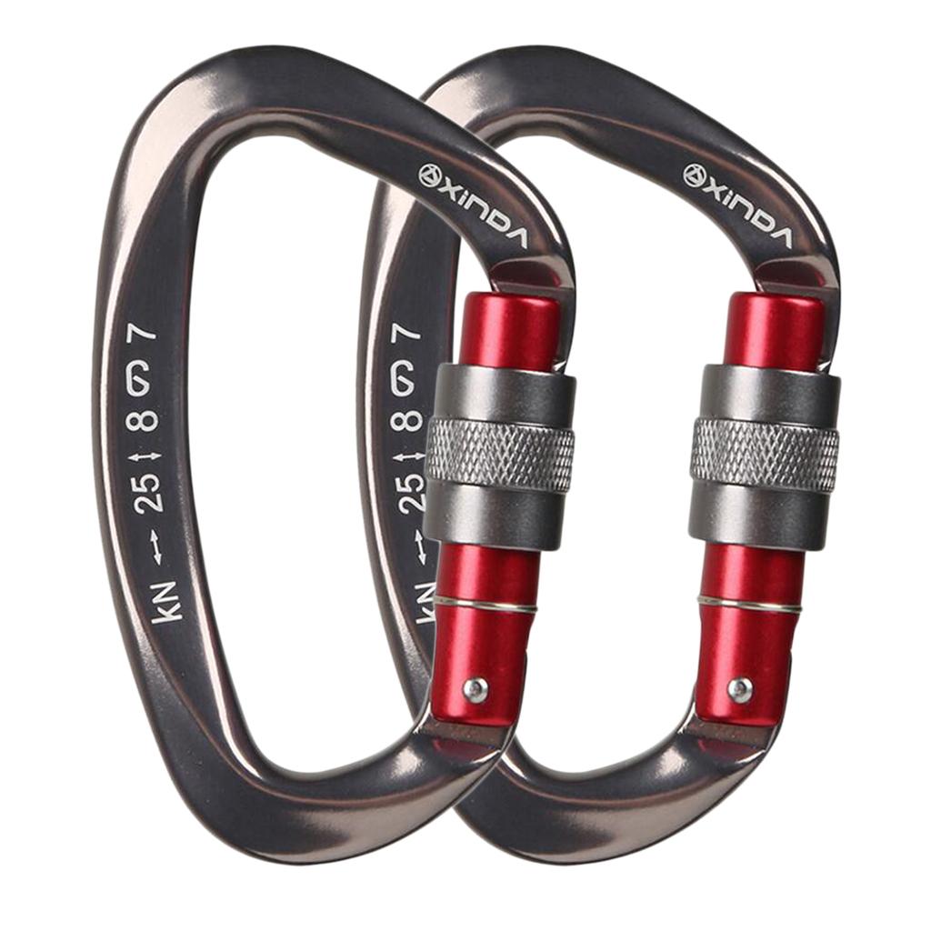 2xMountaineering Climbing Equipment Carabiner Screw Lock 25KN Gun Gray