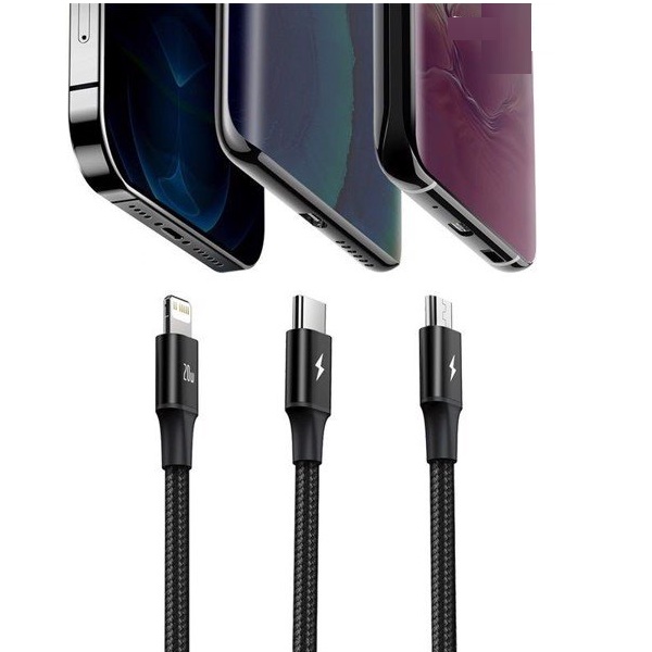 Cáp sạc nhanh PD20W Baseus Rapid kết nối Type-C to iPhone/Type-C/Micro dây dù siêu bền dài 150CM cho Smartphone - Hàng chính hãng