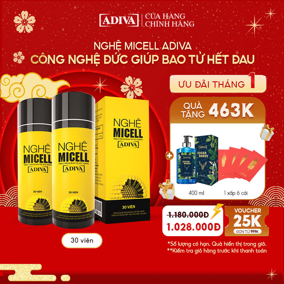 Combo 02 Hộp Nghệ Micell Adiva (30 viên/hộp)- Hỗ Trợ Các Vấn Đề Về Đau Bao Tử, Dạ Dày