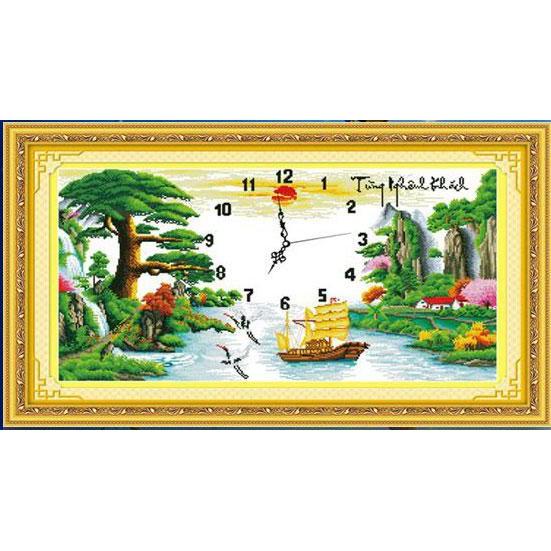 Tranh thêu chữ thập Tùng nghênh khách  DLH-222726