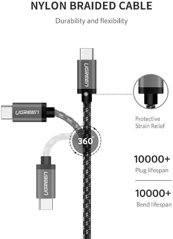 Ugreen UG50477US161TK 1M 5Gbps cáp USB type C ra USB-C v3.1 Gen1 sạc nhanh chuẩn PD 3A màu đen - HÀNG CHÍNH HÃNG