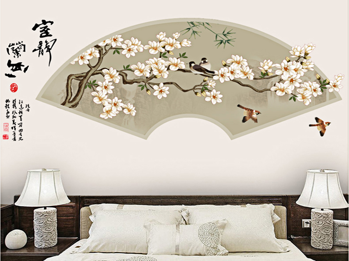 Decal Vòm quạt hoa mai trắng