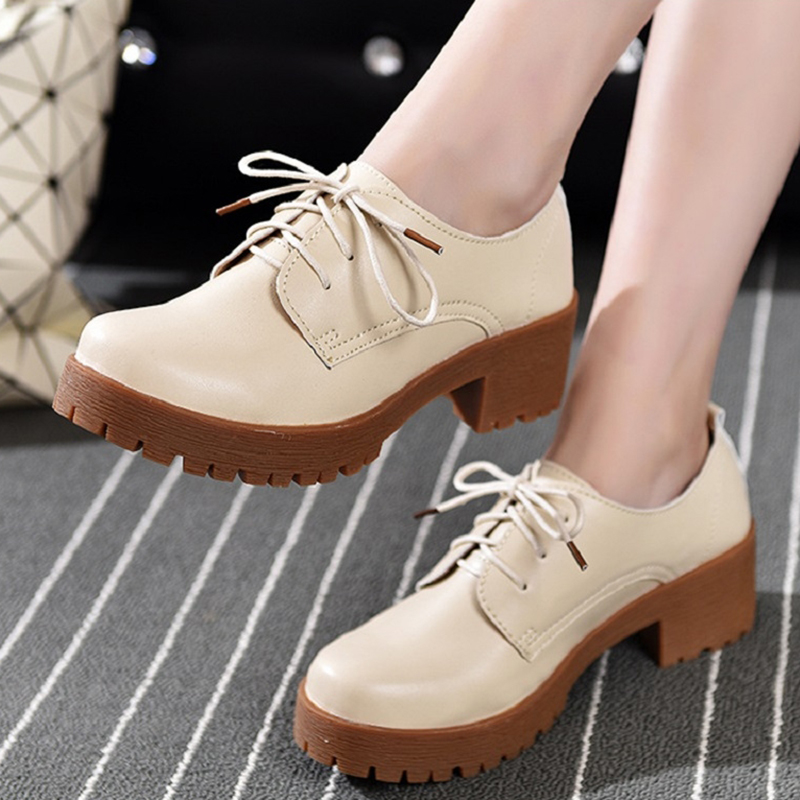 Women's College mid heel Booties PU  Leather Oxford bottom Martin Boots