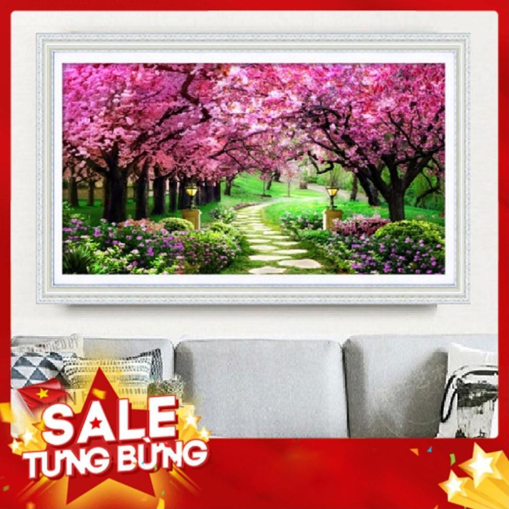 TRANH THÊU CHỮ THẬP VƯỜN CÂY TÌNH YÊU TRANH CHƯA THÊU LAVENDER LV005 LV006