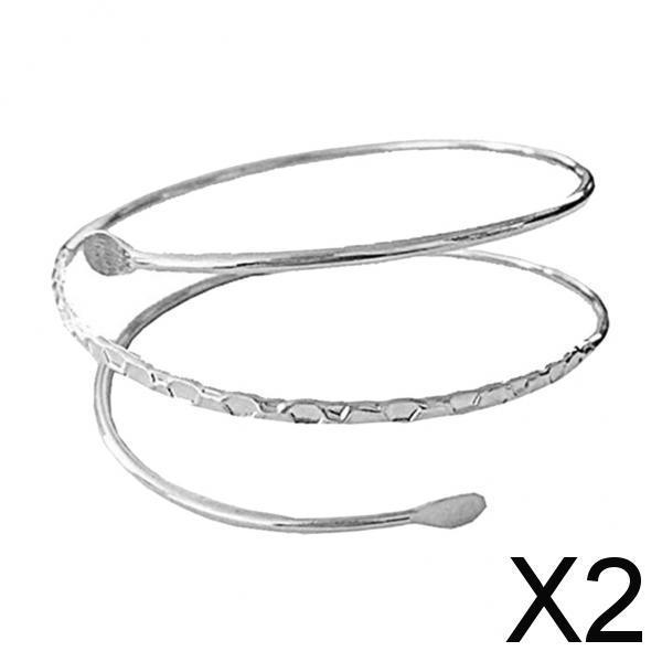 2xMinimalist Metal Coil Upper Arm Cuff Bracelet Armlet Armband Bangle Silver