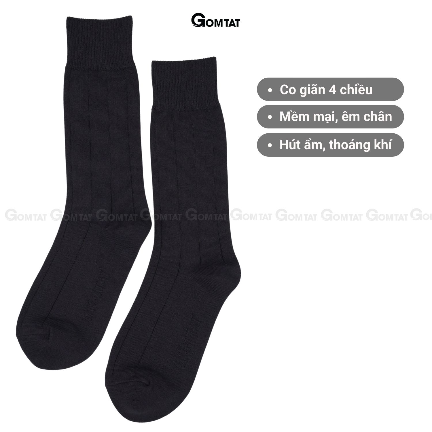 Combo 4 đôi tất vớ nam cổ cao 25cm GOMTAT mẫu gân chìm màu đen, chất liệu cotton thoáng mát êm chân - GOM-MIX09-DEN-CB4