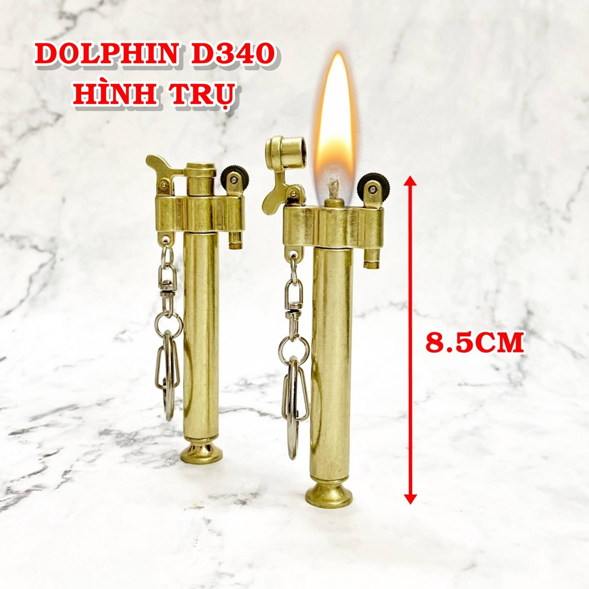 Hột quẹt bật lửa móc khóa Dolphin xăng đá cổ hình trụ D340 kim loại - xài xăng