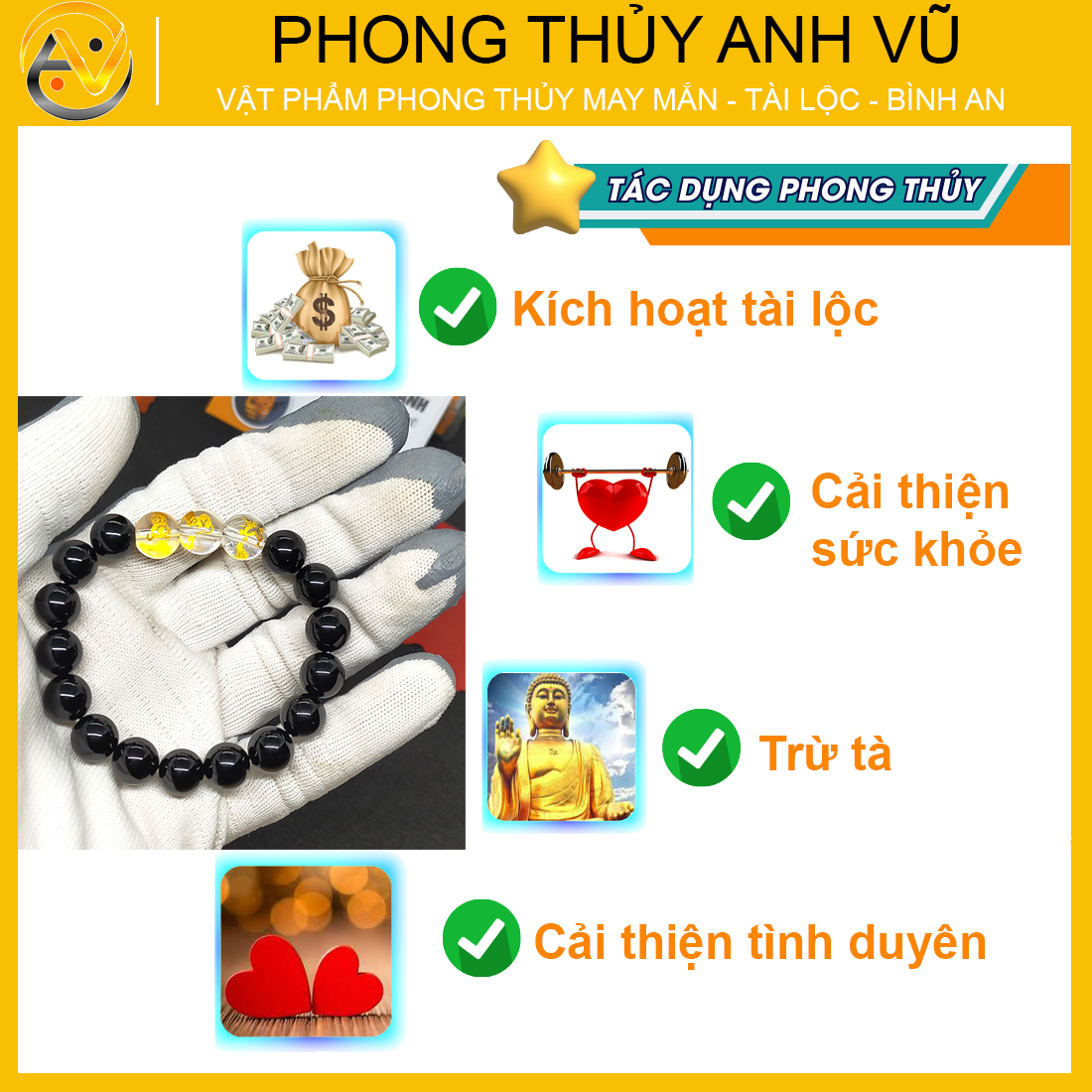 Vòng tam hợp thân tý thìn đã khai quang chất liệu mã não đen - size 8 10 12ly - may mắn tài lộc - Vòng Tam Hợp Anh Vũ