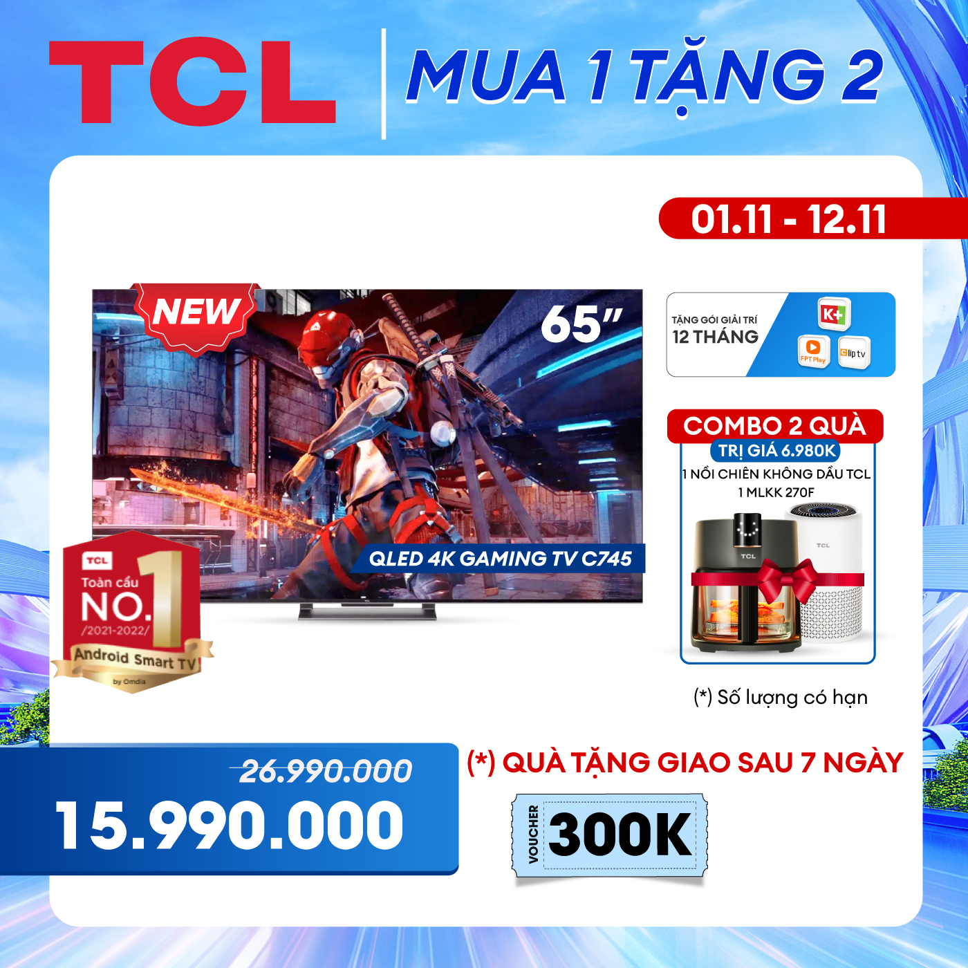 TCL QLED Gaming TV 65 inch 65C745 - Game Master 2.0 - Tivi 65'' - Google Tivi - Hàng chính hãng - FBT