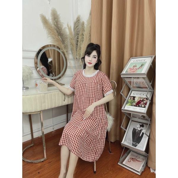 Đầm bầu caro phối ren sang chảnh