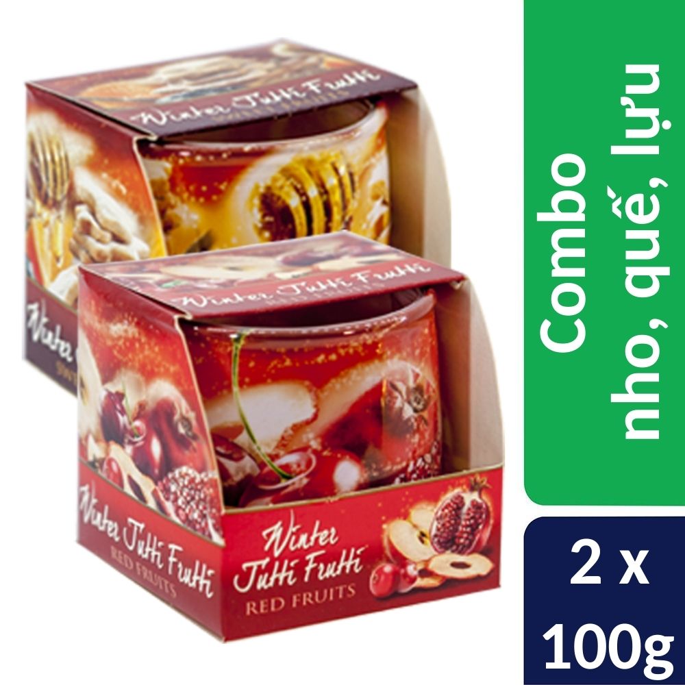 Combo 2 ly nến thơm Bartek nhập khẩu Châu Âu Winter Jutti Frutti 100g - nho, quế, lựu
