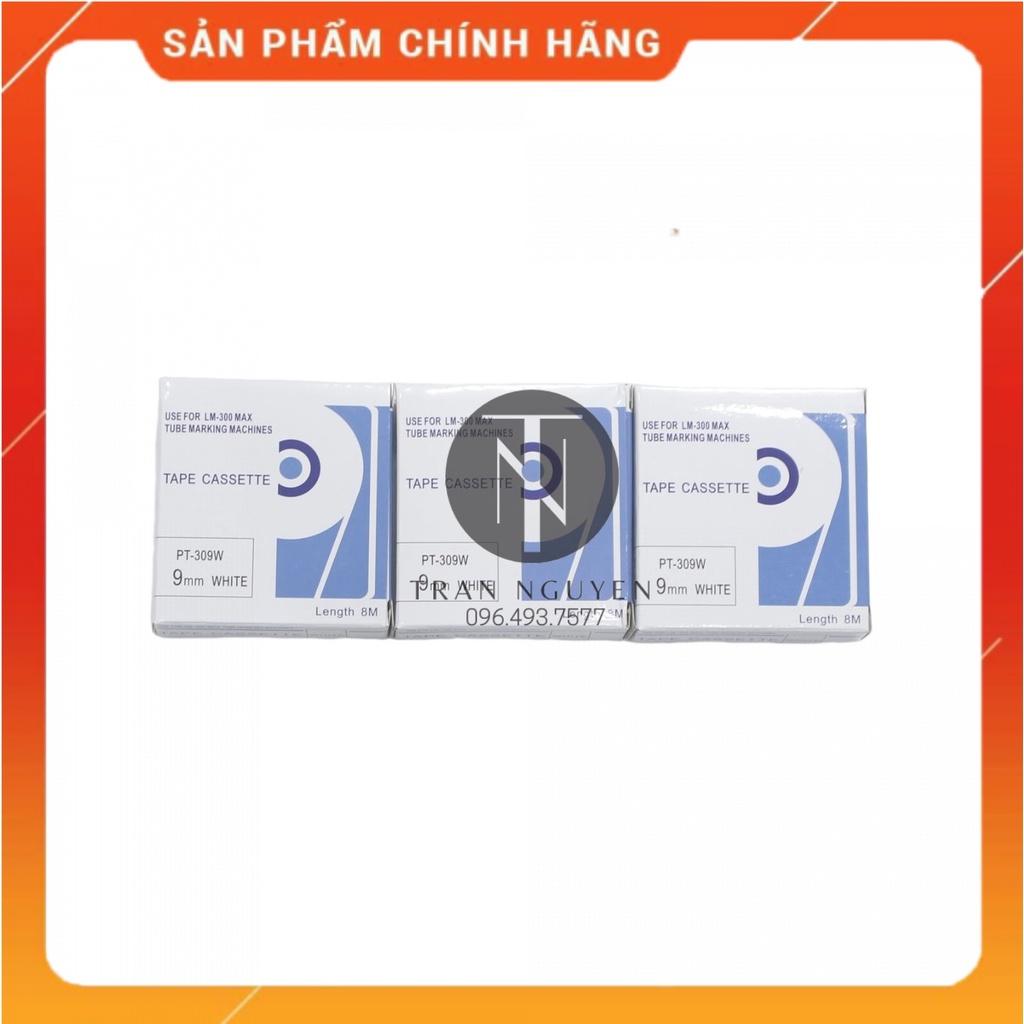 Băng nhãn in MAX PT-309W - Đen nền trắng 9mm x 8m - Hàng nhập khẩu