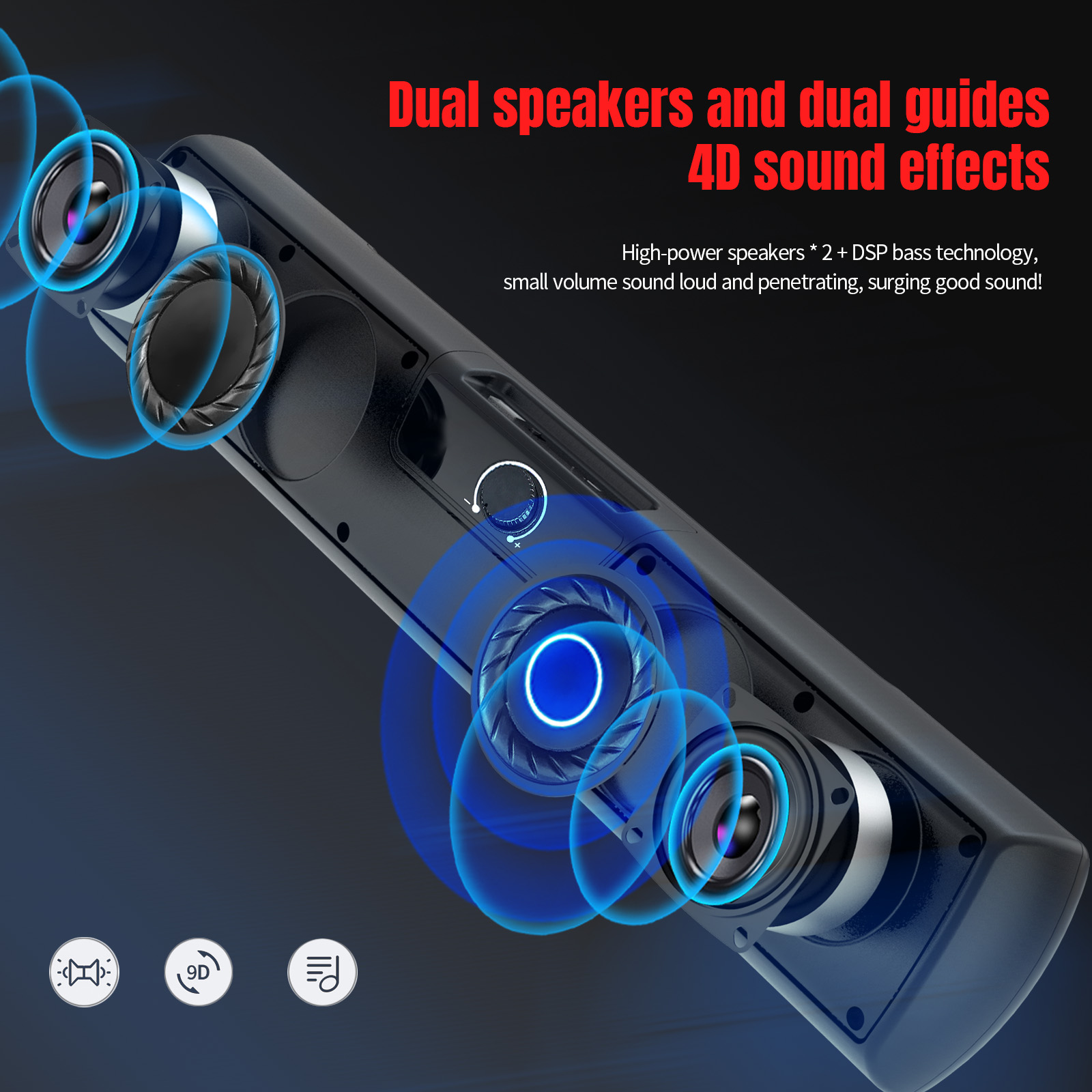 HXSJ Q3 3.5mm Wired Computer Speaker 10W Soundbar Home Theater PC Sound Bar Volume Control USB Powered for TV Laptop
