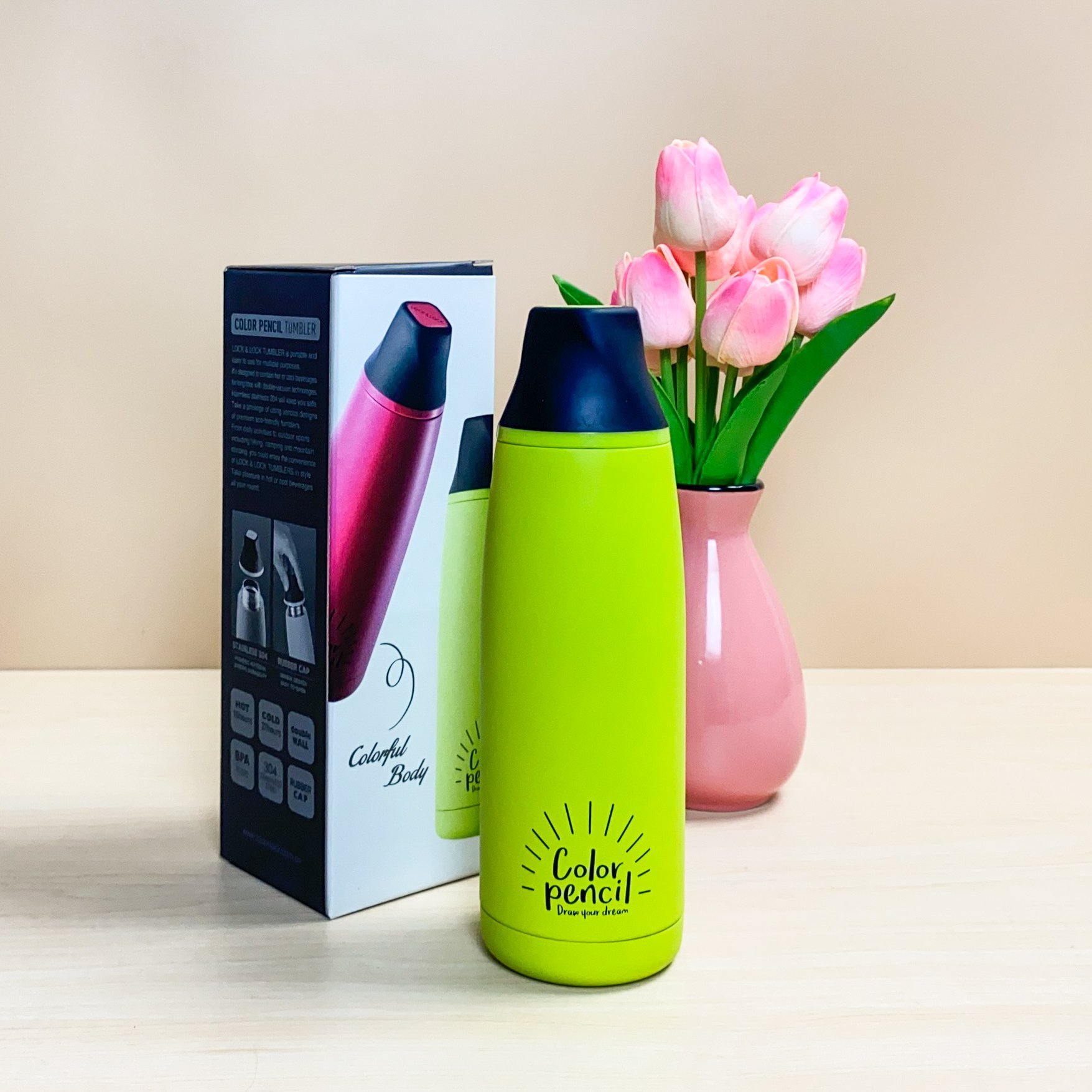 Bình giữ nhiệt kiểu dáng hình cây bút chì 450ml, bình nước giữ nhiệt văn phòng