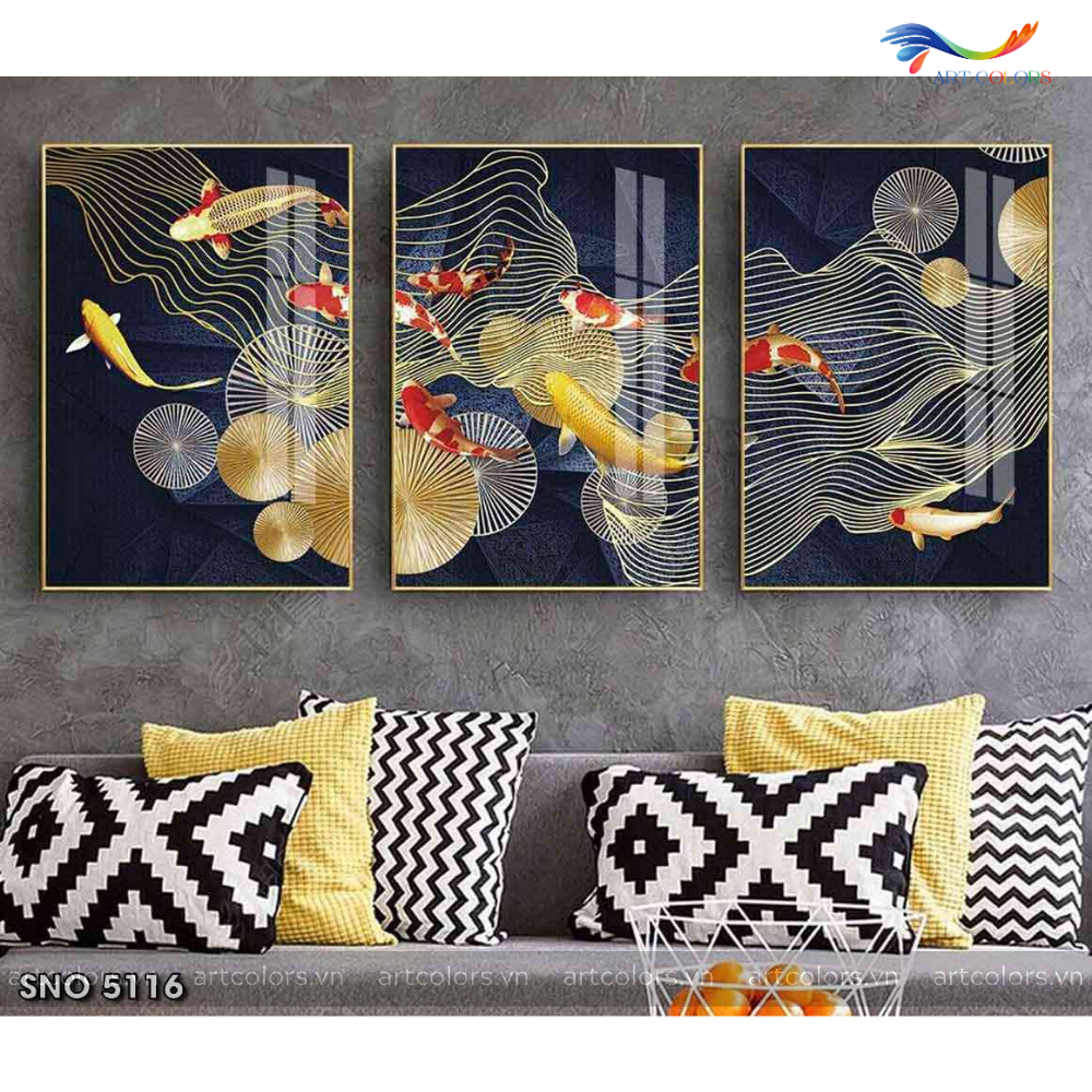 Tranh treo tường - Tranh tráng gương Cửu ngư quần hội