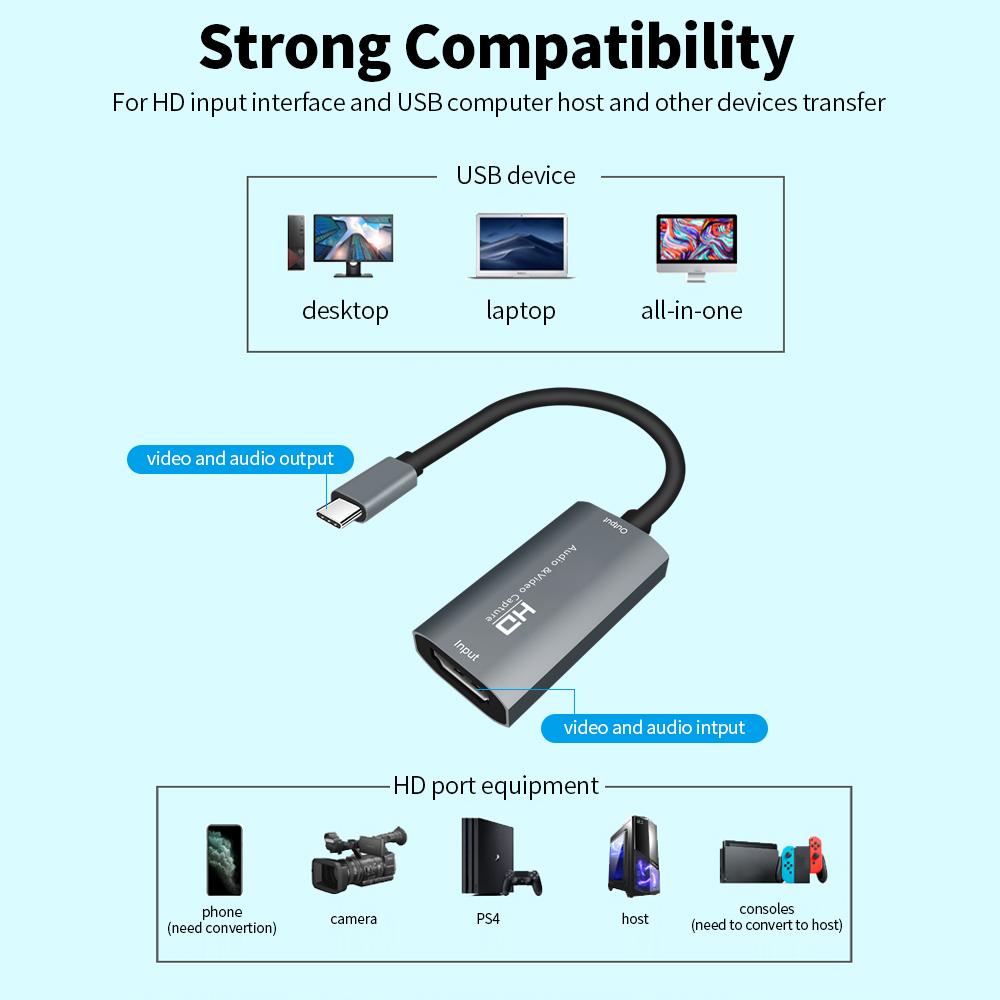 Đầu ra Type-C Capture Phone / Computer Game Live Plug and Play Z29A HD Audio & Video Capture Đầu vào 4K Full HD 1080P
