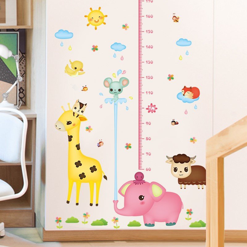 Decal dán tường thước đo chiều cao vườn thú cho bé yêu