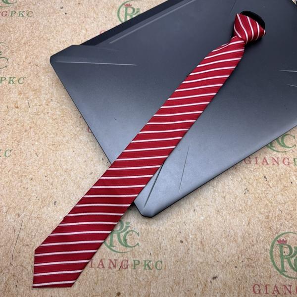 Cà vạt nam mẫu thắt sẵn dây kéo bản nhỏ 6cm mẫu đỏ kẻ trắng