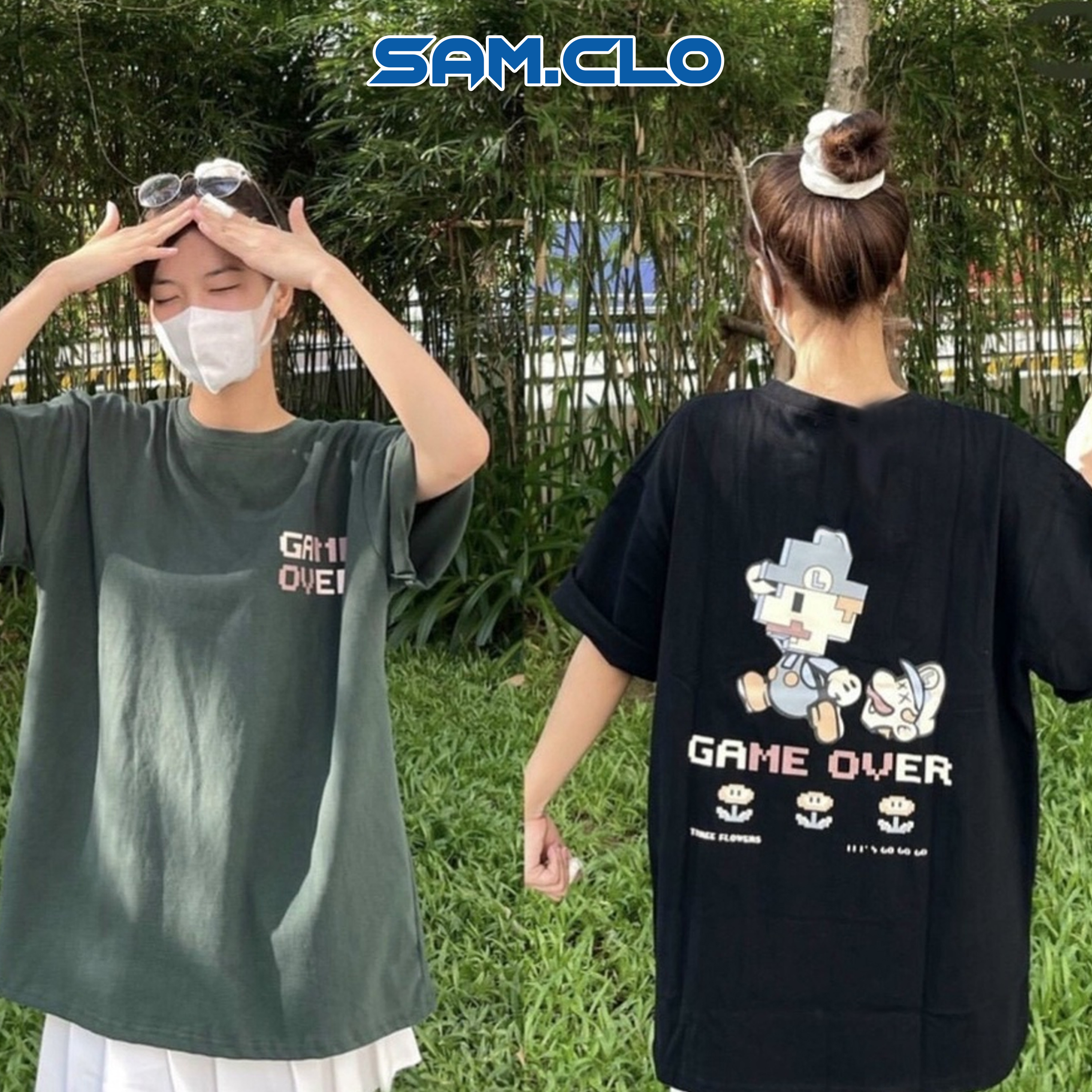 Áo thun tay lỡ nữ SAM CLO freesize form rộng dáng Unisex - mặc cặp, nhóm, lớp in MARIO GAME OVER