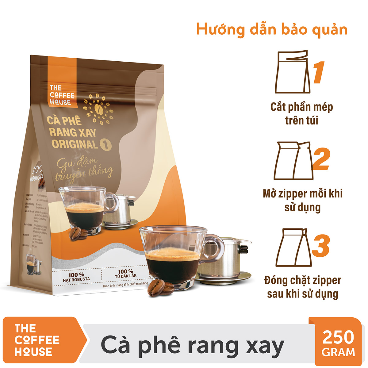 Cà phê rang xay Original 1 - The Coffee House (250g/Gói) - Pha phin